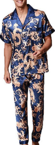 Men's Beige Paisley Silk Short Sleeve Top & Pants Set