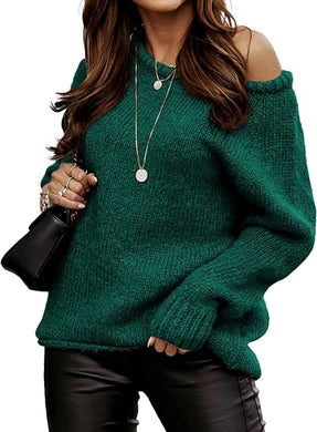 Hunter Green Slouchy Knit Long Sleeve Oversized Winter Sweater