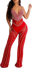 Load image into Gallery viewer, Red Studded Mesh Sweetheart Sequin Sleeveless Jumpsuit