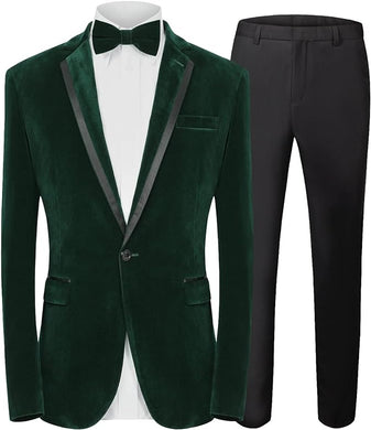 Men's Esquire Emerald Green Velvet Long Sleeve Blazer & Pants Suit