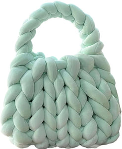Handwoven Chunky Yarn Knit Green Shoulder Bag Handmade Braided Purse