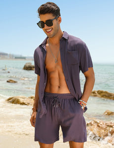 Casual Men's Apricot Vacation Style Shirt & Shorts Set