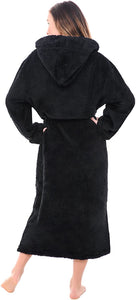 Warm Fleece Purple Long Plush Hooded Bathrobe