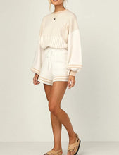 Load image into Gallery viewer, Soft Knit Pullover Long Sleeve Green Striped Sweater &amp; Shorts Set