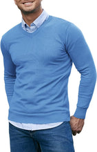 Load image into Gallery viewer, Men&#39;s Soft Knit Navy Blue V Neck Long Sleeve Sweater