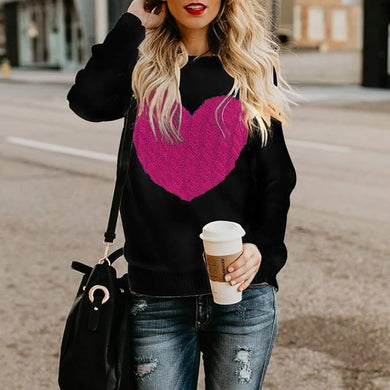 Winter Heart Patchwork Black/Pink Knit Long Sleeve Sweater