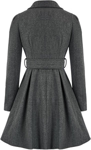 Duchess of York Grey Wool Puff Sleeve Belted A Line Pea Coat
