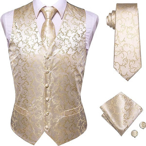 Men's Ivory Gold Sleeveless Formal Vest