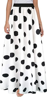 White Polka Dot Striped Silhouette Maxi Skirt