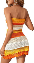 Load image into Gallery viewer, Strapless Knit Orange Crochet Sweater Dress