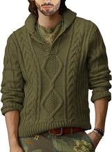 Load image into Gallery viewer, Men&#39;s Army Green Cable Knit Long Sleeve Button Neck Sweater