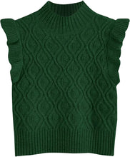 Load image into Gallery viewer, Hunter Green Ruffle Armhole Casual Mock Neck Sweater Vest