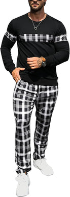 Men's Black & White Plaid Sweatsuit and Pants Jogger Set