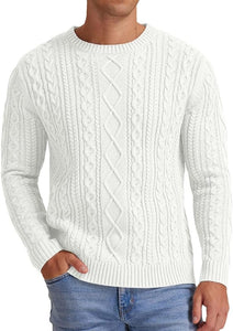 Men's Long Sleeve Navy Blue Cable Knit Casual Sweater
