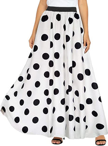 White Polka Dot Striped Silhouette Maxi Skirt