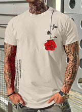 Load image into Gallery viewer, Men&#39;s Khaki Rose Graphic Printed Short Sleeve T-Shirt