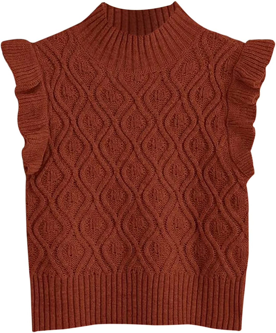 Hunter Green Ruffle Armhole Casual Mock Neck Sweater Vest