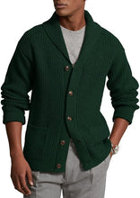 Load image into Gallery viewer, Men&#39;s Brown Knit Shawl Ribbed Button Knit Long Sleeve Cardigan