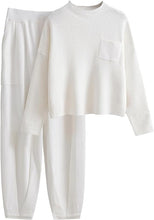 Load image into Gallery viewer, Modern Comfort Soft Knit Beige/White Tracksuit Loungewear Set