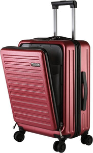 20" Luggage Red Carry On with Front Zipper Laptop Pocket Suitcase