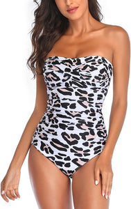 Strapless Black One Piece Ruched Padded Swimsuit