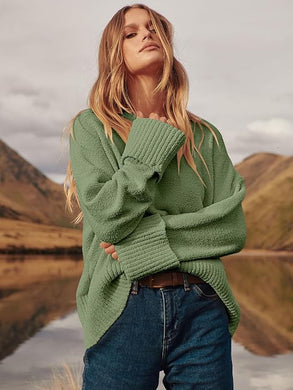 Comfy Green Knit Fuzzy Oversized Long Sleeve Sweater