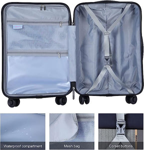 20" Luggage Blue Carry On with Front Zipper Laptop Pocket Suitcase