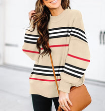 Load image into Gallery viewer, Stylish Plaid Striped Brown Long Sleeve Loose Fit Sweater