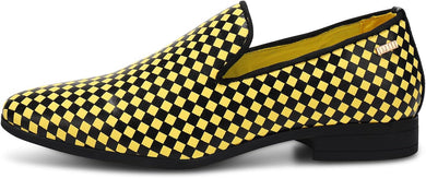 Men's Formal Yellow & Black Checkered Loafer Dress Shoes