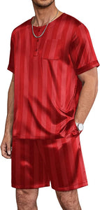 Men's Black Satin Striped Shirt & Shorts Pajamas
