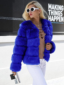 Winter Wonderland Blue Faux Fur Long Sleeve Jacket
