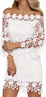 White Off Shoulder Embroidered Lace Mini Dress