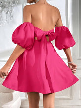 Load image into Gallery viewer, Pretty Puff Red Sleeve Strapless Flared Cocktail Dress