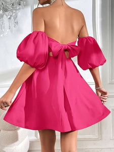 Pretty Puff Red Sleeve Strapless Flared Cocktail Dress