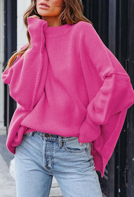 Slouchy Pink Loose Fit Warm Oversized Long Sleeve Sweater