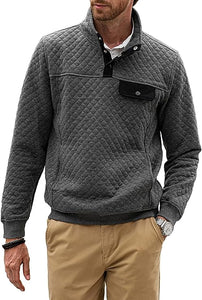 Men's Quilted White Long Sleeve Pullover Sweater