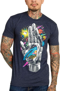 Men's Casual Black Hand Design Short Sleeve T-Shirt