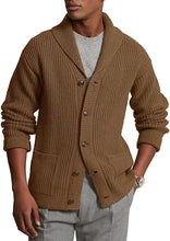 Load image into Gallery viewer, Men&#39;s Light Beige Knit Shawl Ribbed Button Knit Long Sleeve Cardigan