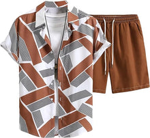 Load image into Gallery viewer, Men&#39;s Black/Beige Geometric Short Sleeve Shirt &amp; Shorts Set
