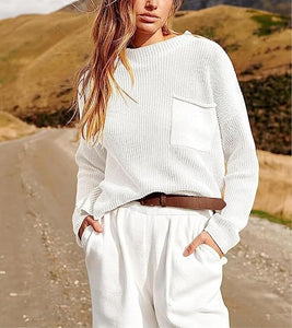 Modern Comfort Soft Knit Beige/White Tracksuit Loungewear Set
