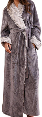Luxury Grey Faux Fur Plush Long Sleeve Robe