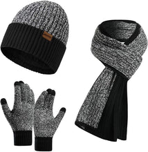 Load image into Gallery viewer, Winter Soft Brown Two Tone Thermal Knit Beanie Hat, Gloves &amp; Scarf Set