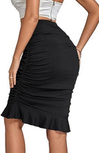 Load image into Gallery viewer, Black Ribbed Knit Ruffle Midi Skirt