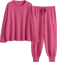 Load image into Gallery viewer, Winter Knit Coral Pink Cargo Jogger Sweatsuit Long Sleeve Top &amp; Pants Set