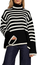 Load image into Gallery viewer, Fall Chic Striped Turtleneck Long Sleeve Black Sweater