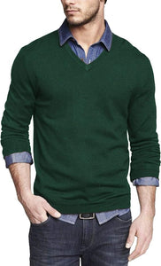 Men's Soft Knit Brown V Neck Long Sleeve Sweater