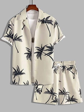 Men's Beige Palm Trees Short Sleeve & Shorts Set