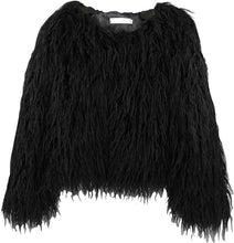 Load image into Gallery viewer, Black Shaggy Faux Fur Fluffy Winter Jacket