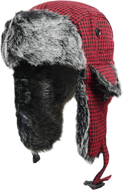 Red Faux Fur Lined Winter Trapper Hat