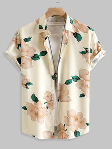 Men's Summer Floral Printed Short Sleeve A-light Coffee Shirt